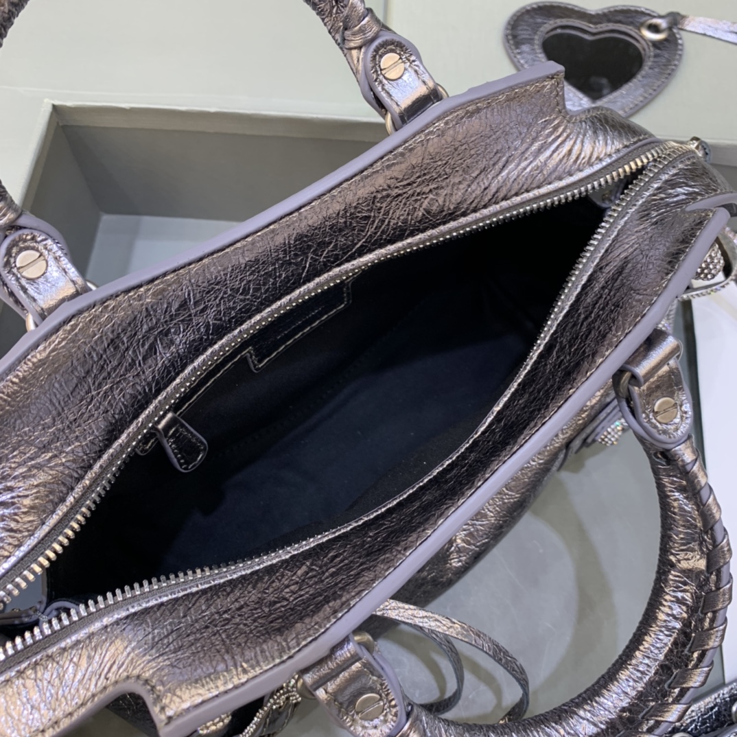 Balenciaga Neo Cagole XS Handbag With Rhinestones Shoulder Bag Silver Gray